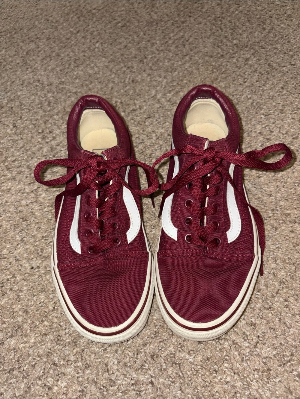 Vans Women's Burgundy Low-Top Sneakers with White Side Stripe